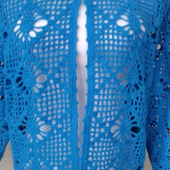 Style Studio Crochet Open Weave Cardigan Sweater 1X Blue - Picture 7 of 13